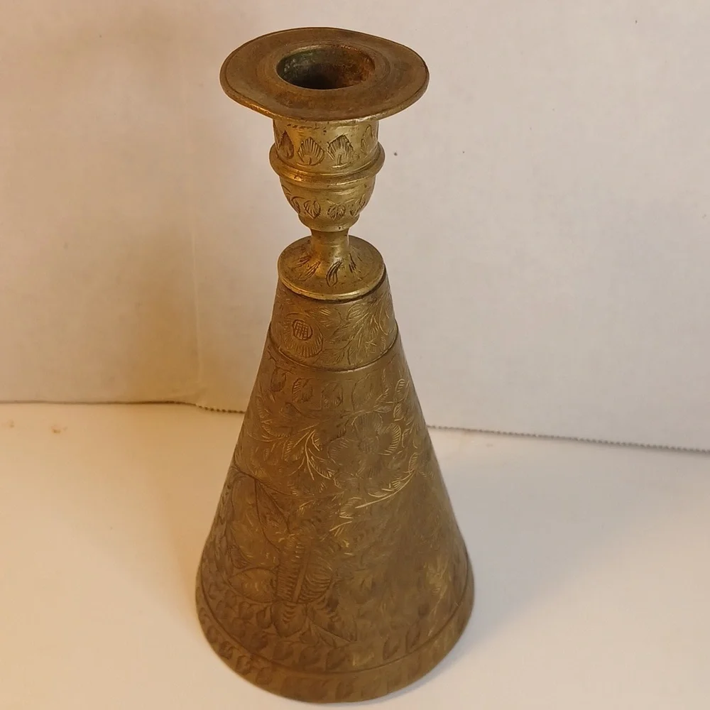 Antique Or Vintage Solid Brass Cone Shaped Bell Candle Holder